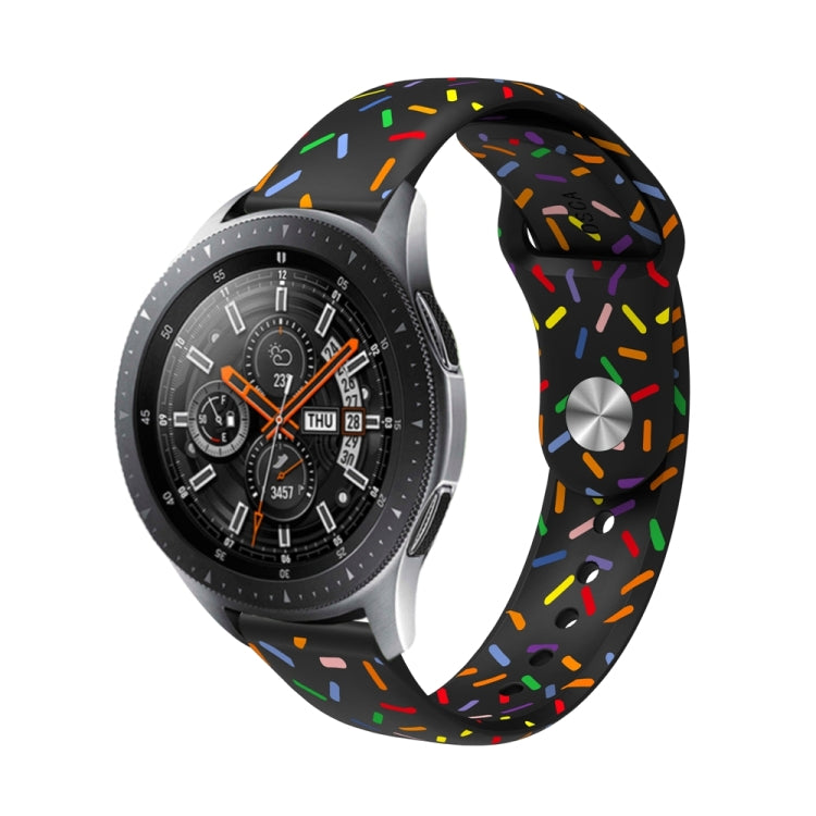Black silicone sports watch band with rainbow dots for Garmin Venu/SQ/SQ2/Venu 2 Plus 20mm watches. Designed for comfort and everyday wear.