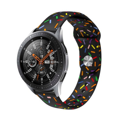 Black silicone sports watch band with rainbow dots for Garmin Venu/SQ/SQ2/Venu 2 Plus 20mm watches. Designed for comfort and everyday wear.
