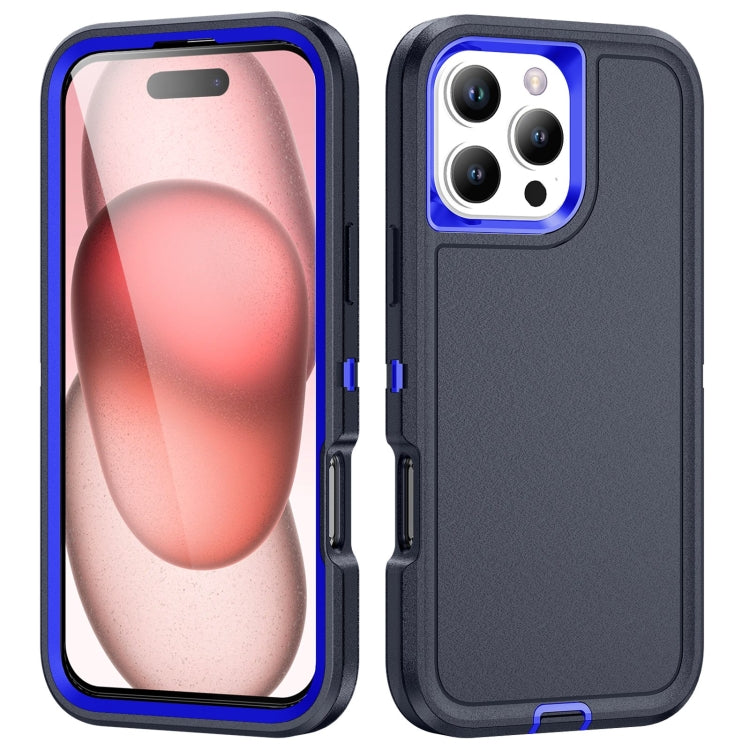 Dark Blue and Royal Blue waterproof rugged phone case for iPhone 16 Pro, made of PC and rubber 3-layer material, providing heightened protection.