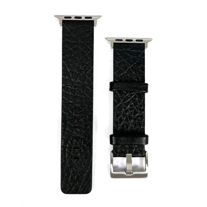 Black buffalo leather watch band for Apple Watch Ultra 2 49mm, designed for comfortable wear, with easy installation and adjustment.