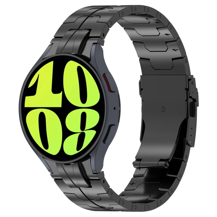 Black stainless steel button style watch band for Samsung Galaxy Watch 6 / 6 Classic, designed for comfortable and easy wear.