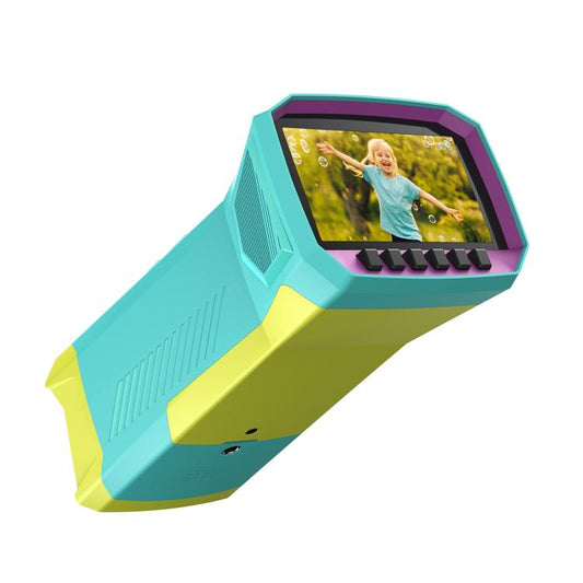Green X1 digital microscope with 3-inch HD screen and 800X magnification for kids, featuring manual focus and 2 x 18650 battery slots.