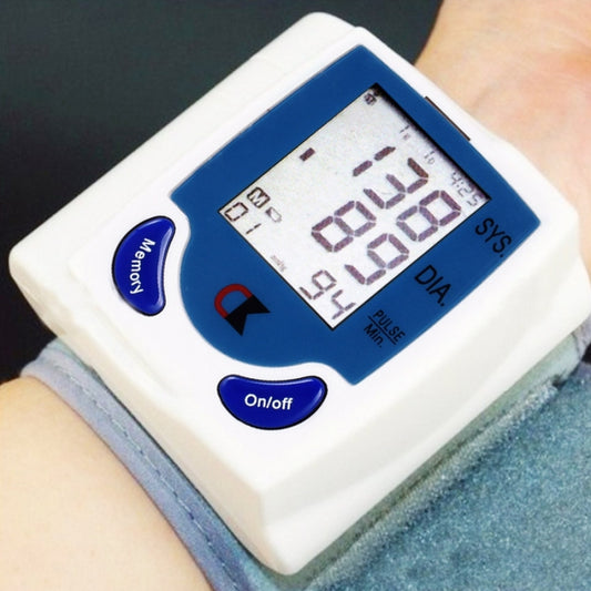 Full automatic wrist cuff blood pressure monitor by KifTech, designed for daily blood pressure monitoring with a large screen display and 90 set memory, ideal for home health care.