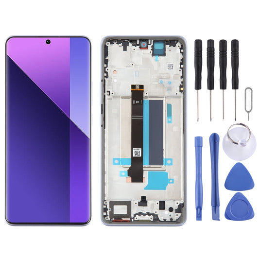Original AMOLED purple LCD screen digitizer and full assembly replacement part with frame for Xiaomi Redmi Note 13 Pro+ mobile phone repair.