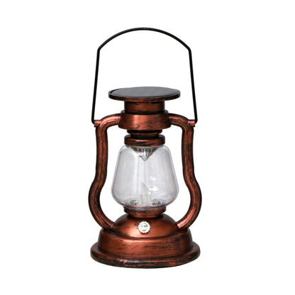Bronze retro solar kerosene lamp shaped handheld light, ideal for home decor, power failure emergency, or courtyard decoration, featuring a flame-shaped LED.