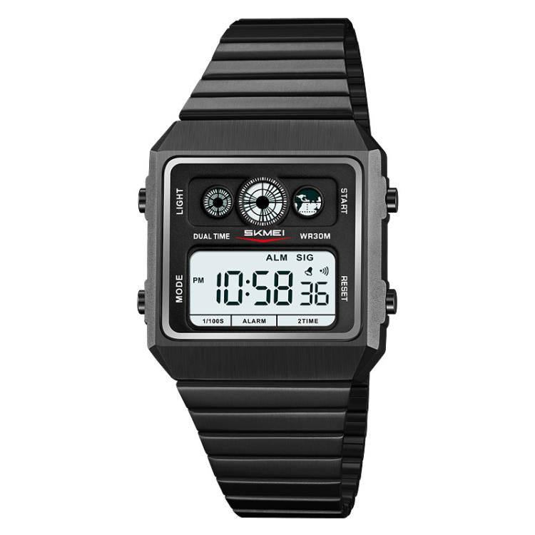 Black SKMEI 2450 men's square electronic business watch with a stainless steel strap and a digital display, designed for everyday wear.
